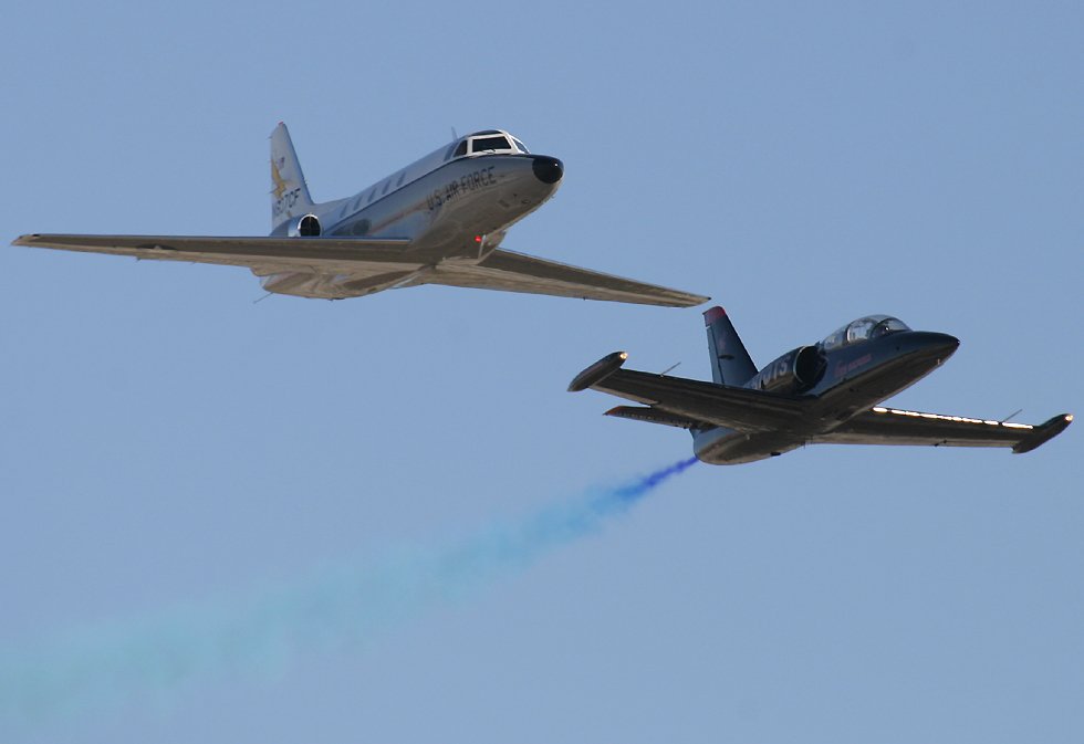 T-39A Sabreliner and L39 Albatros flying in formation