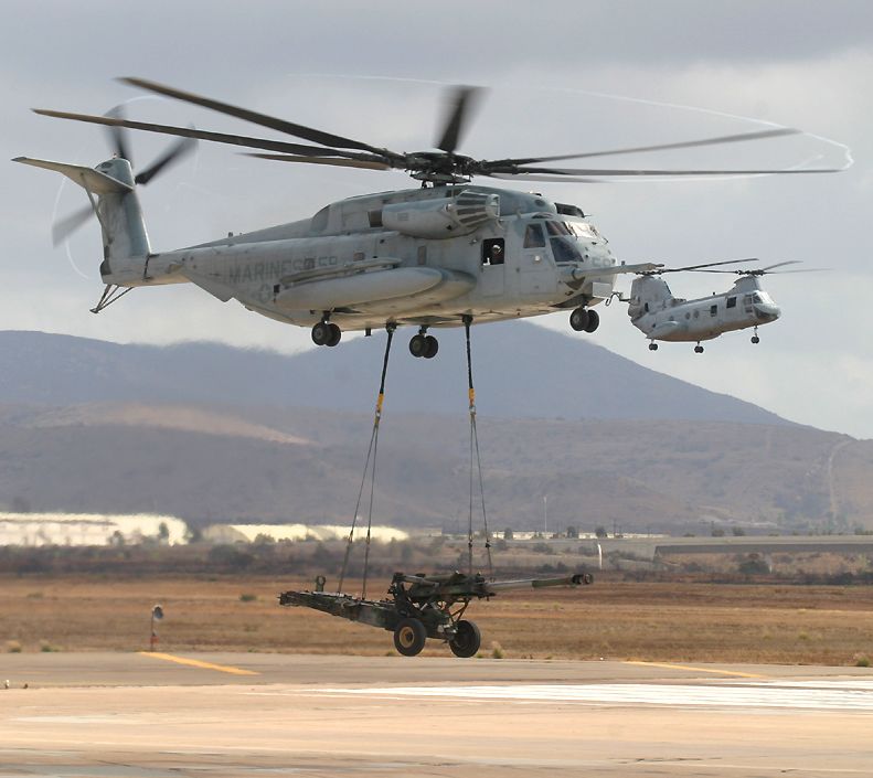 CH-53 Sea Stallion carrying a 15,000 pound howitzer