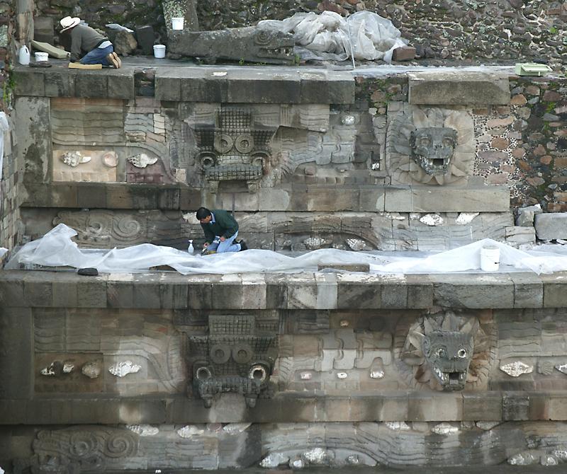 restoration work on the Temple of Quetzalcoatl
