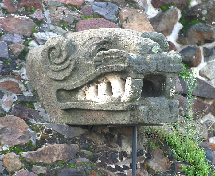 stone carving on the Temple of Quetzalcoatl