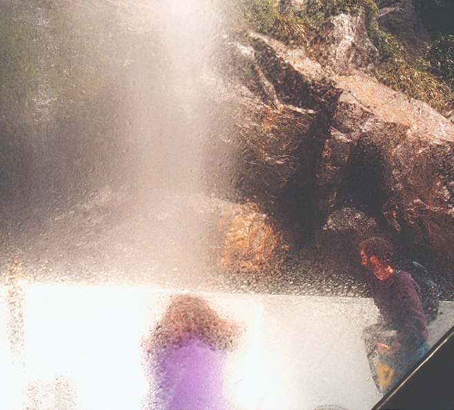 the boat goes under Fairy Falls