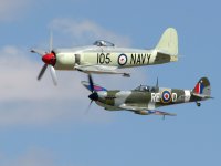 authentic Sea Fury and replica Mk IX Spitfire photographed at the Prescott Air Fair (Arizona, USA) in October of 2004 using a Canon 10D digital camera and Canon 100-400mm image stabilized lens set to 400mm  (1/500th second, f9.5, ISO 200)