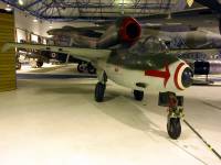 German world war two Heinkel He162 Salamander fighter jet (also known as the 'Volksjaeger') photographed at the Hendon Air Museum in July of 2002 using a Canon D60 digital camera and Sigma 15-30mm lens
