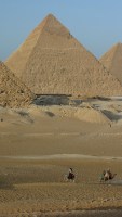The pyramids at Giza photographed in December of 2003 using a Canon D60 digital camera and Canon 28-105mm lens set to 38mm  (1/125th second, f4.5, ISO 100)