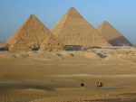 The pyramids at Giza photographed in December of 2003 using a Canon D60 digital camera and Canon 28-105mm lens set to 38mm  (1/125th second, f4.5, ISO 100)