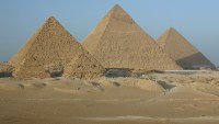 The pyramids at Giza photographed in December of 2003 using a Canon D60 digital camera and Canon 28-105mm lens set to 38mm  (1/125th second, f4.5, ISO 100)