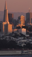 San Francisco at dusk photographed in December of 2011 using a Canon 5D camera and Canon 100-400mm image stabilized lens set to 235mm (1/350th second, f4.5, ISO 200)