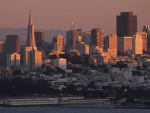 San Francisco at dusk photographed in December of 2011 using a Canon 5D camera and Canon 100-400mm image stabilized lens set to 235mm (1/350th second, f4.5, ISO 200)