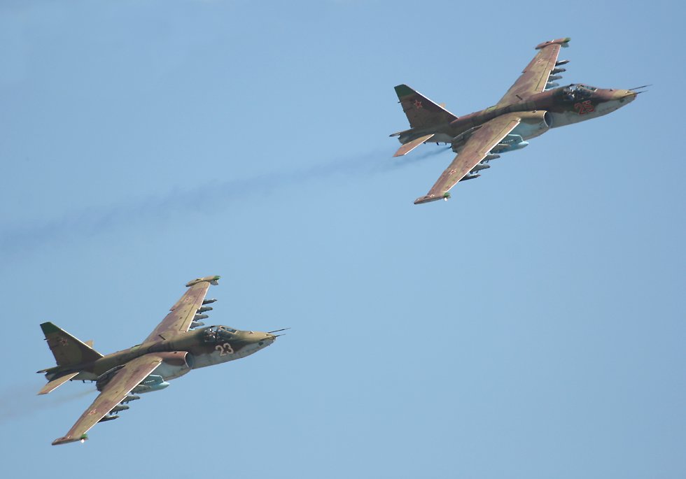 two Su-25 Frogfoot ground attack aircraft