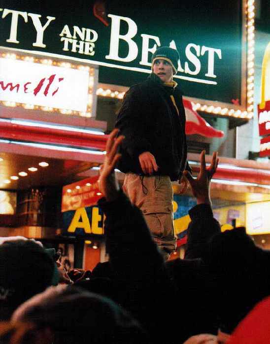 A beast standing on his friend's shoulders