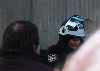 police woman with riot helmet